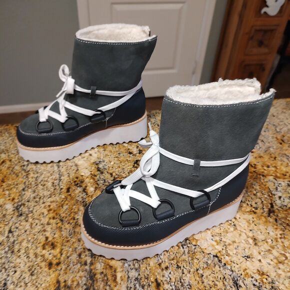 JEFFREY CAMPBELL Platform Suede Winter Snow Boots Gray Lace Up Women's Sz 6.5 - Picture 4 of 13